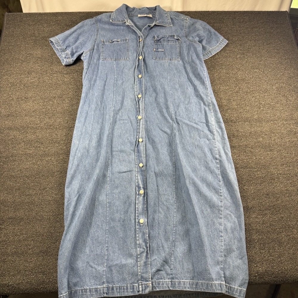 Vintage Carolina Blues Shirt Dress Sz 18W Denim Blue Jean Long Full Button Front